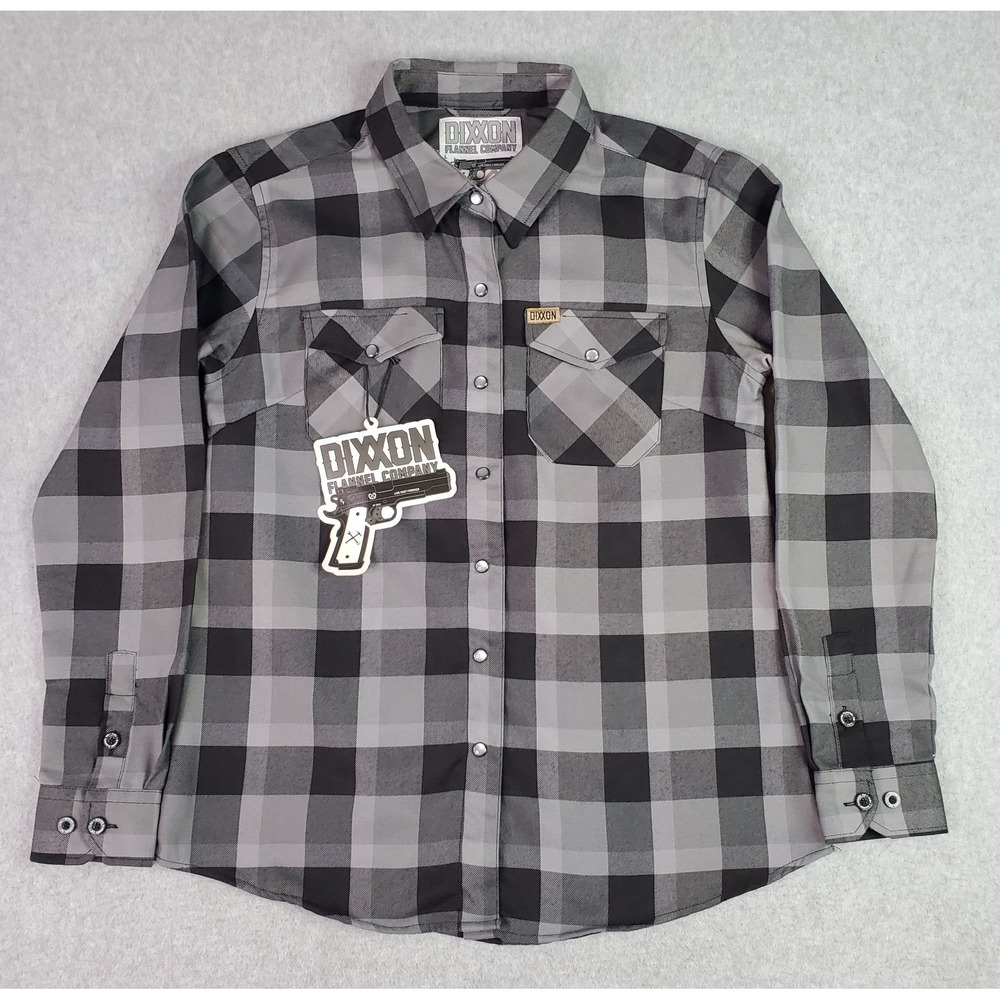 Dixxon Flannel Shirt Co. Women's Large "The 1911" Black Gray Plaid Button Up NEW